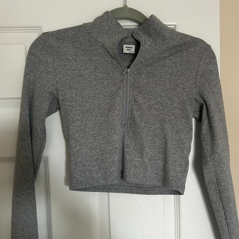 Artizia Grey Cropped Quarter Zip - Size Small